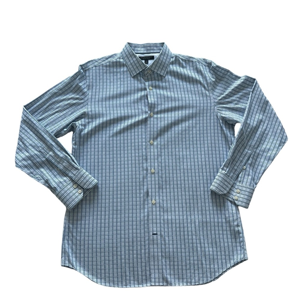 Banana Republic Non-iron slim fit long sleeve dress shirt Blue plaid‎ Size Large